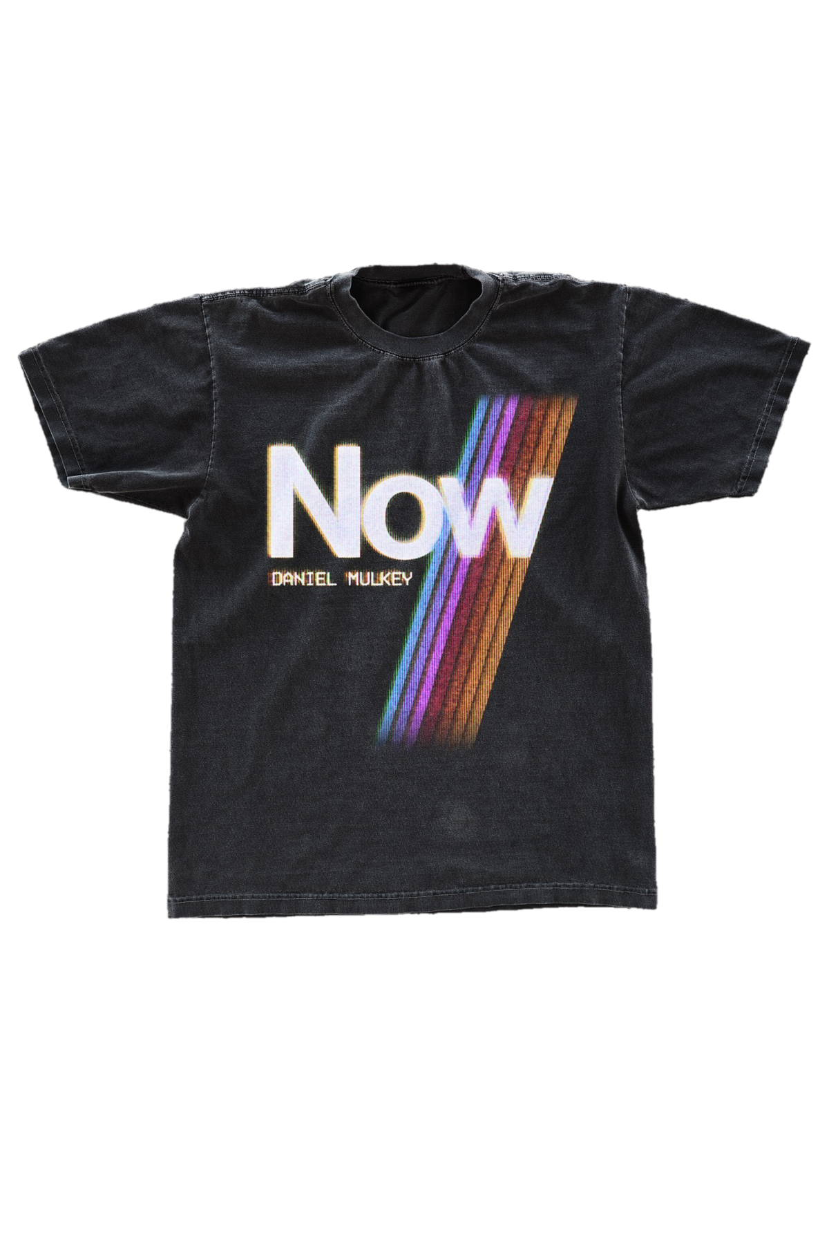 "Now" tee in washed black — front