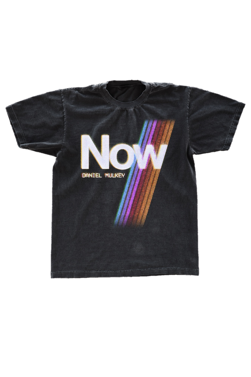 "Now" tee in washed black — front
